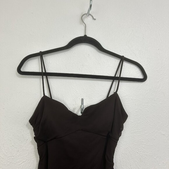 Vintage 90s Brown Chiffon Midi Dress Asymmetrical Hem Fairy Ethereal Earthy Sz M - Picture 8 of 12